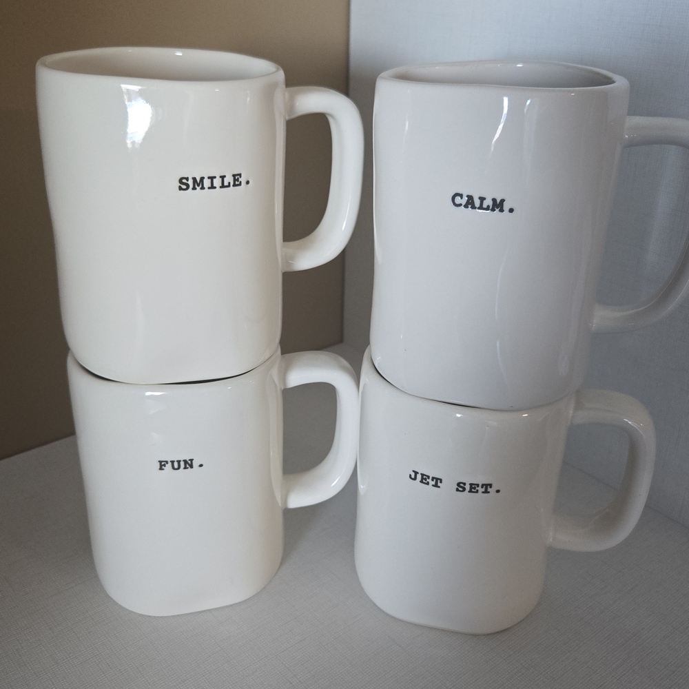 White Rae Dunn Ceramic Mugs Set with Inspirational Text